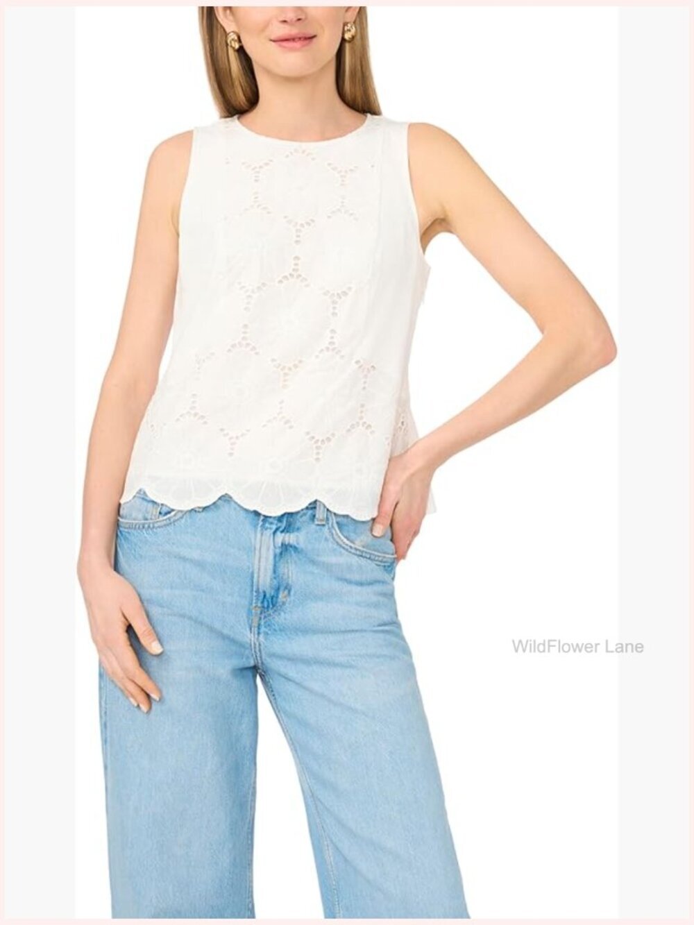 Sleeveless Blouse with Intricate Embroidery Front, Square Neck